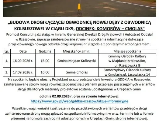 Obwodnica Cmolasu: konsultacje społeczne i spotkanie informacyjne 17 września