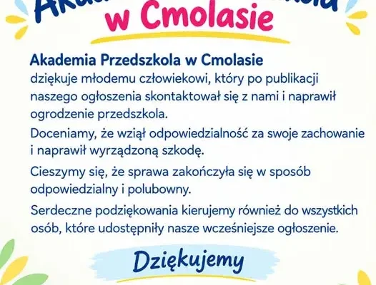 Młody człowiek naprawił ogrodzenie przedszkola w Cmolasie po apelu w mediach społecznościowych