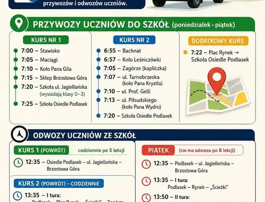 Nowy harmonogram dowozów szkolnych od 2 września 2026