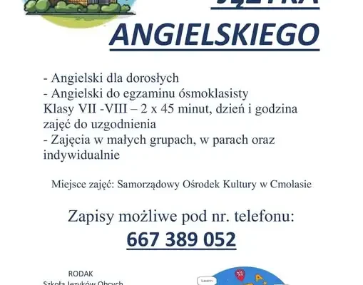 Kursy języka angielskiego dla dorosłych i ósmoklasistów w Cmolasie
