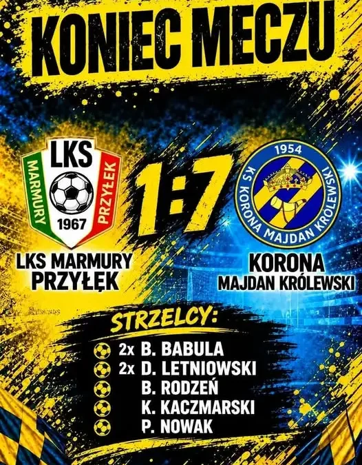 Korona Majdan Królewski rozgromiła Marmury Przyłęk 7:1 w 7. kolejce