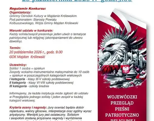 XXV Wojewódzki Przegląd Pieśni Patriotyczno-Religijnej w Majdanie Królewskim – zaproszenie