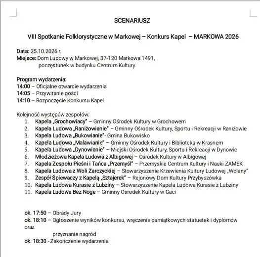 VIII Spotkanie Folklorystyczne w Markowej – Kapela Raniżowianie wśród uczestników konkursu
