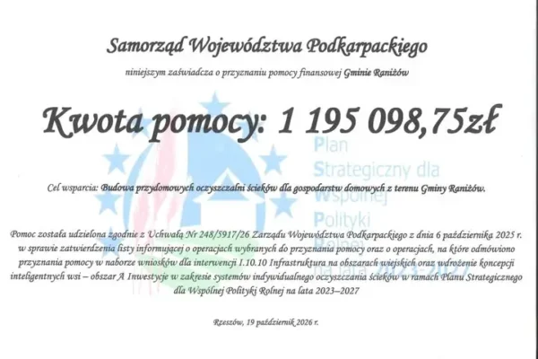 Raniżów z dofinansowaniem na przydomowe oczyszczalnie ścieków
