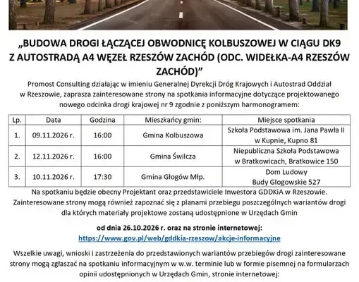 Mieszkańcy Kolbuszowej i okolic mogą zgłaszać uwagi do nowego przebiegu DK9