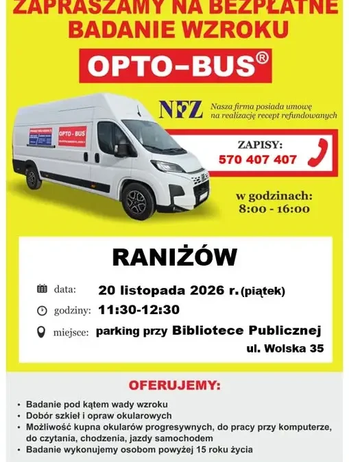 Bezpłatne badanie wzroku w Raniżowie – 20 listopada 2026