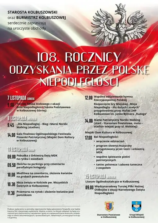 Kolbuszowa świętuje 108. rocznicę odzyskania niepodległości – program obchodów